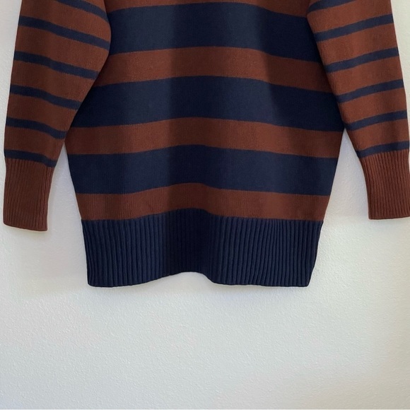 Madewell Engelhart Striped Turtleneck Wool Cotton Blend Sweater Brown Navy XS - Picture 10 of 13